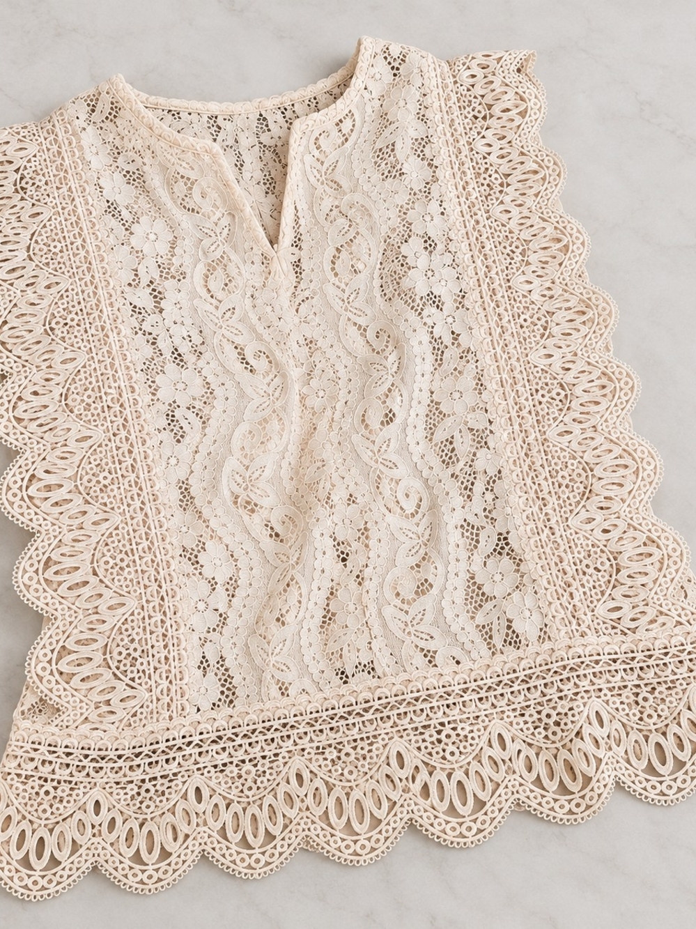 Zara Cream Lace Crochet Shell Top